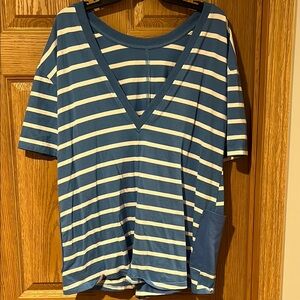 Blue and White Striped V-Neck Romper